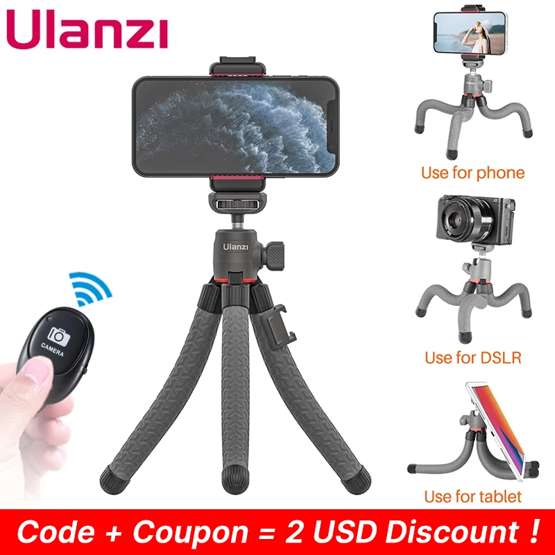 

Гибкий мини-штатив Осьминог Ulanzi MT-19, портативная селфи-палка для телефона, DSLR, SLR, с держателем для телефона, 1/4 дюйма светильник для видеоблог...