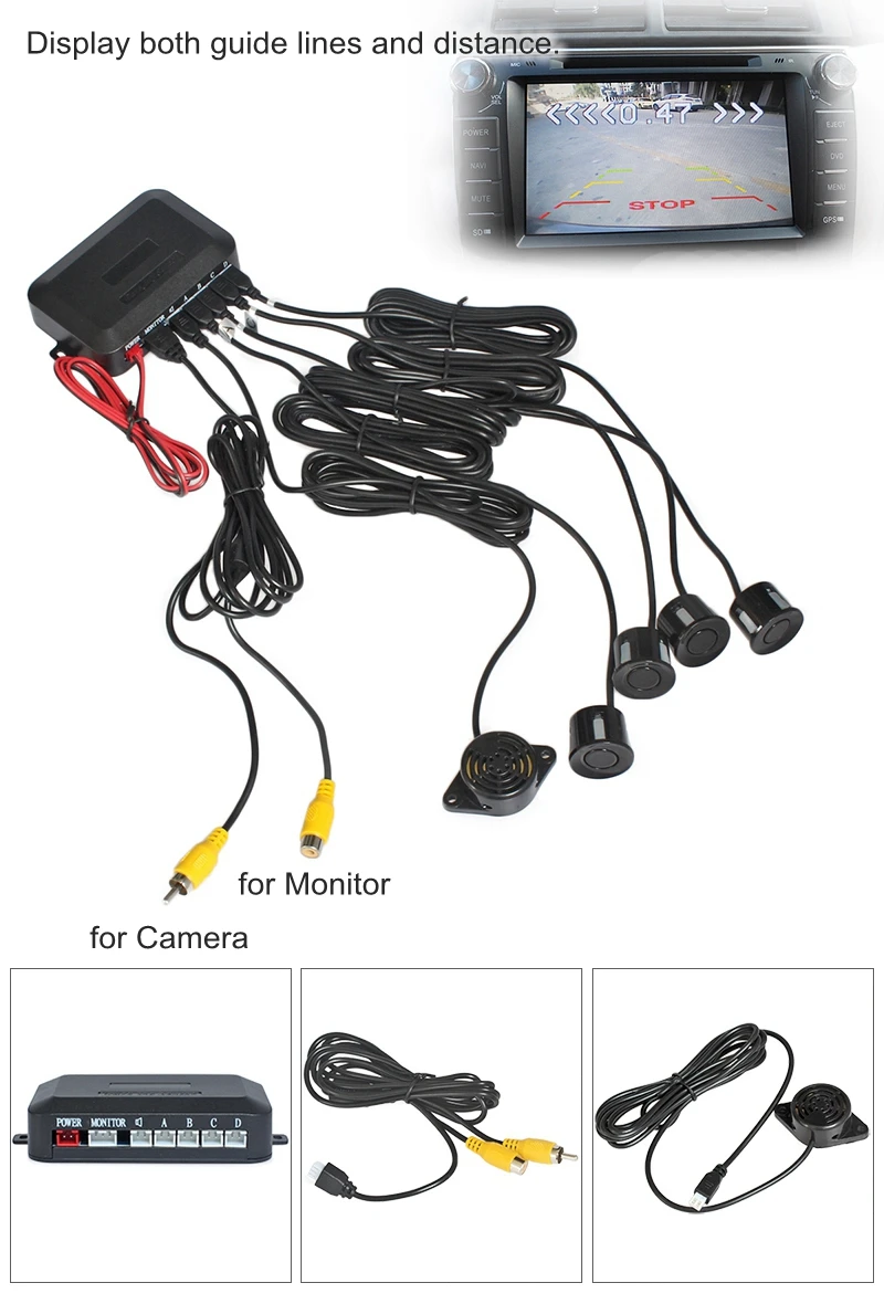 DIYKIT автомобильный обратный видео-радар для парковки 4 датчика заднего вида резервная система безопасности звуковой звонок с зуммером сигнализация для монитора камеры