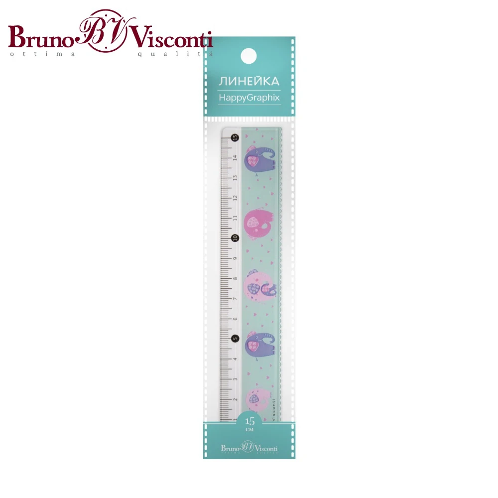 Линейка пластиковая С ВОЛНИСТЫМ КРАЕМ &quotHappyGraphix. Слоники&quot 15 СМ 45-0012/05 BRUNO VISCONTI |