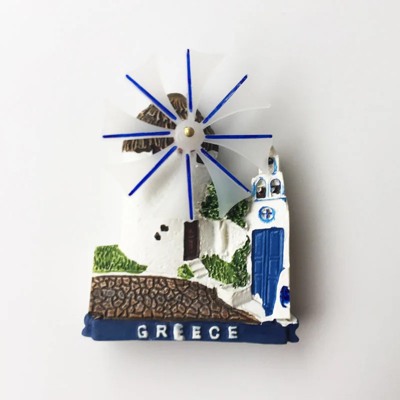 

QIQIPP Greek Santorini blue and white windmill Town Tourism commemorative crafts magnetic refrigerator sticker