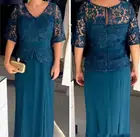 Женское платье для матери невесты, ТРАПЕЦИЕВИДНОЕ кружевное платье с V-образным вырезом, шифоновое вечернее платье без шлейфа, с длинным рукавом до локтя, для торжественных вечеринок