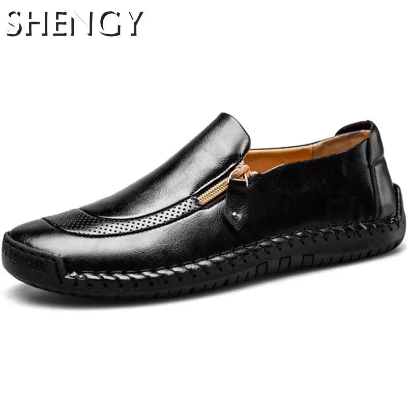 Мужские лоферы кожаная повседневная обувь легсветильник Молодежная на молнии