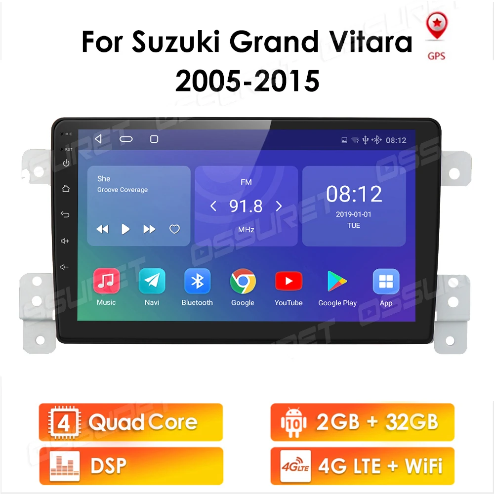 Автомагнитола 9 дюймов 1080P HD Android 10 для SUZUKI GRAND VITARA 2005 2015 радио аудио Автомобильный