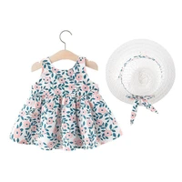 baby girls clothes fashion summer dress hat suit printed big bow sleeveless dresses children clothing with beach sun hats