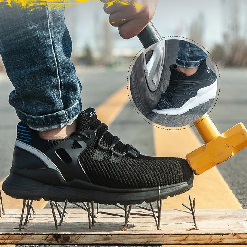 

Reflective Warning Shoes Steel Toe Anti Smashing Safety Shoes Men's Light Puncture Proof Comfortable Work Shoes Boot