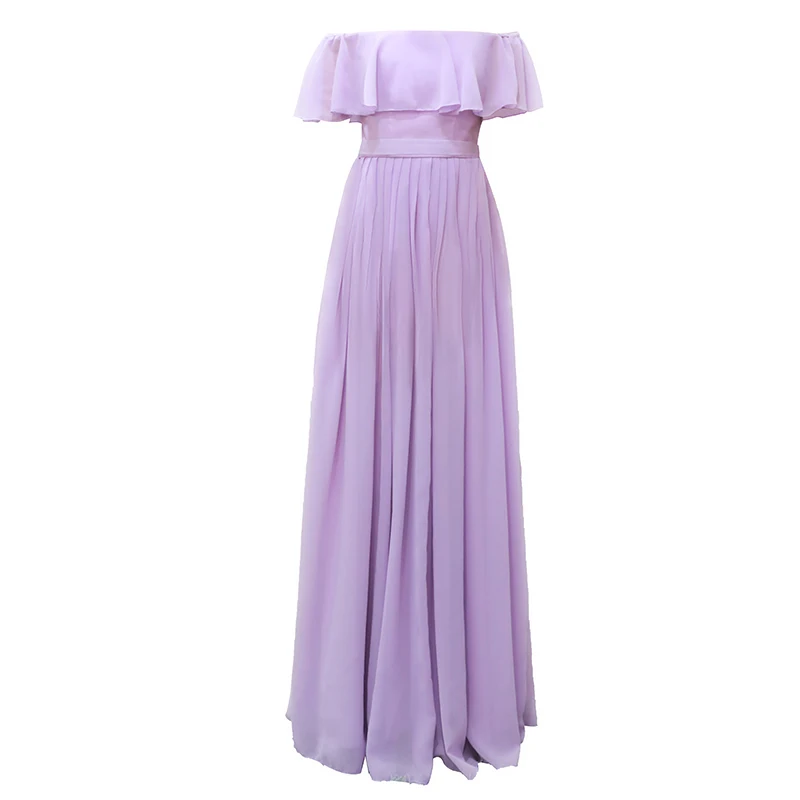 Длинное шифоновое платье подружки невесты фиолетовое элегантное для свадебной