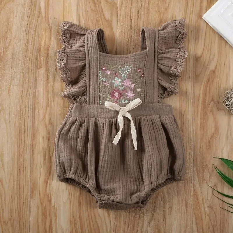 Боди с цветочной вышивкой для младенцев 0 18 месяцев Одежда новорожденных девочек