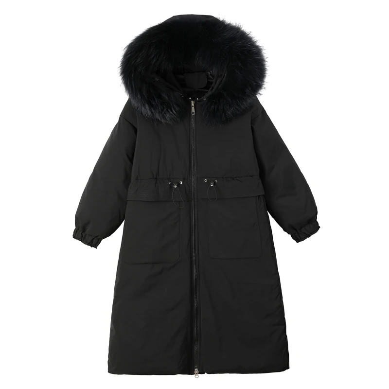 Женская длинная куртка с капюшоном свободная однотонная парка большими