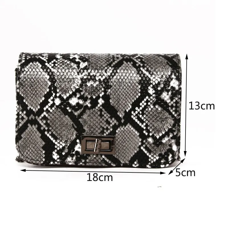 

Retro snakeskin cross bag Small Snake Print Shoulder Bag Messenger Handbags For Women PU Leather Flap Bag Serpentine Chain Bag