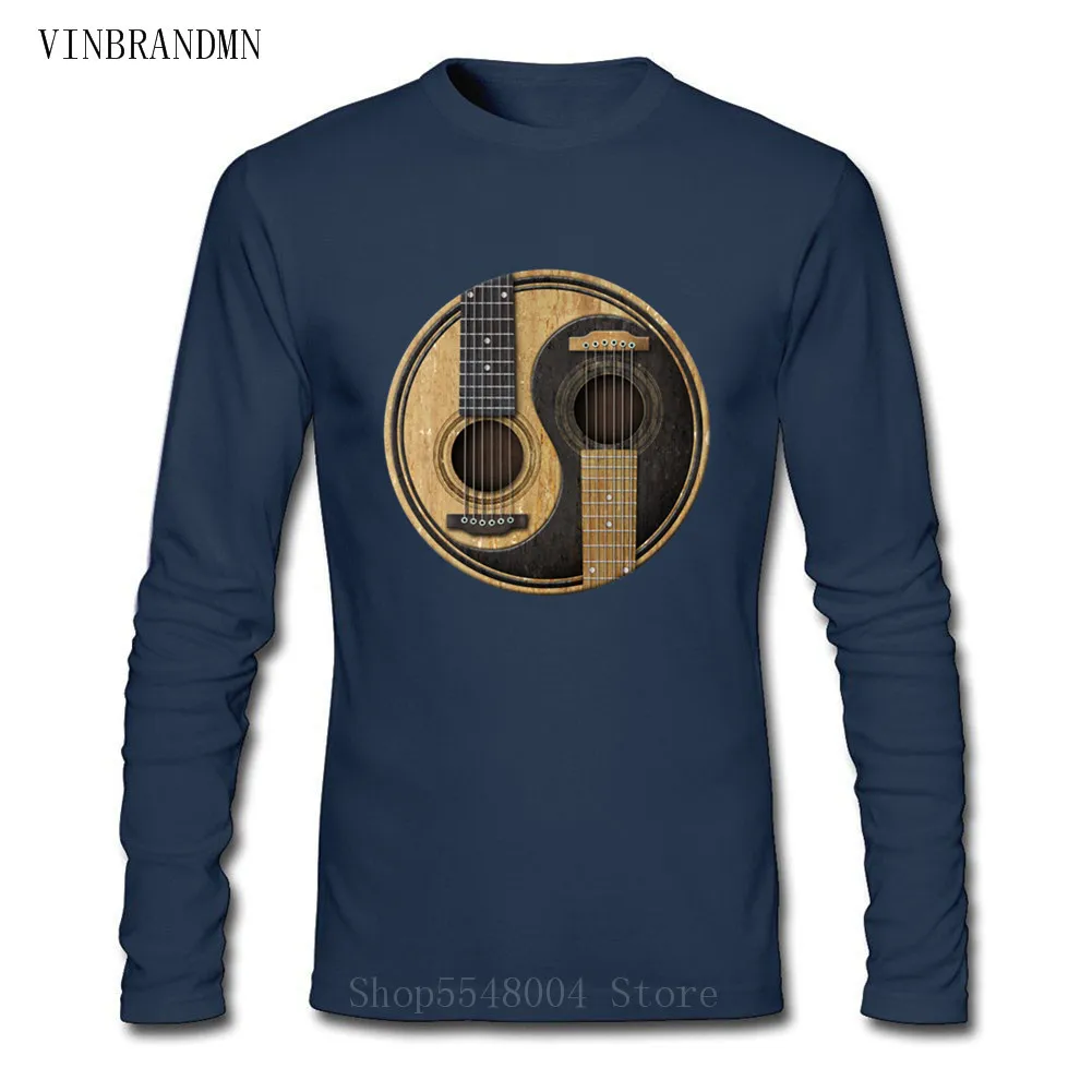 

2020 классический дизайн Инь Ян староакустическая футболка с гитарами для мужчин Music instru Мужская футболка с длинным рукавом Хлопок футболки т...