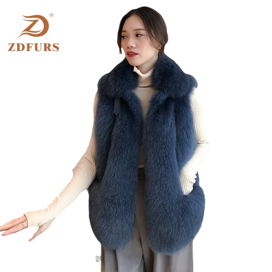 Женский жилет из натурального Лисьего меха ZDFURS * зимний без рукавов с натуральным