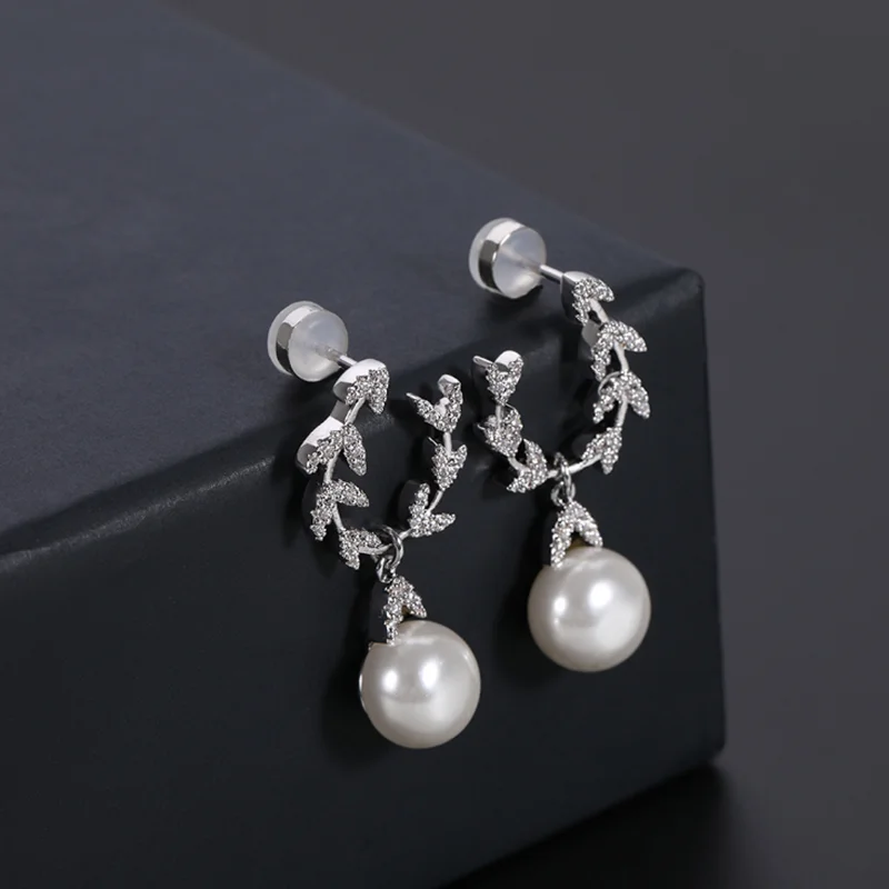 

Fashion Petal Pearl Zircon Dangler Earrings Jewelry For Women Gift