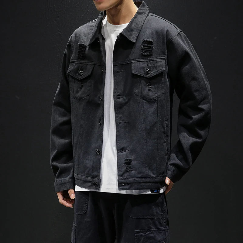 

Spring and autumn denim jacket male lapel large size denim male large size solid color leisure