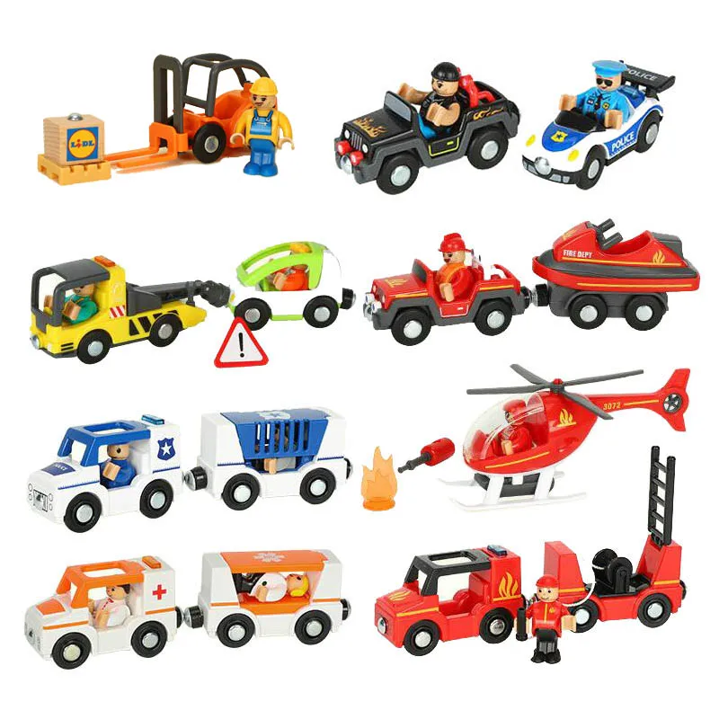 

Wooden Track Accessories Fire Truck Magnetic Train Car Ambulance Police Car Fit For Wooden Train Track Railway
