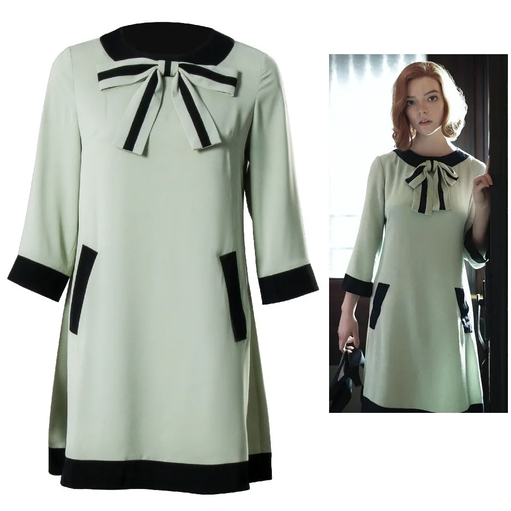 

The Queen's Gambit Cosplay Costume for Women TV Heroine Beth Harmon Dresses Lovely Cross Retro Beth Lady One-piece Dress