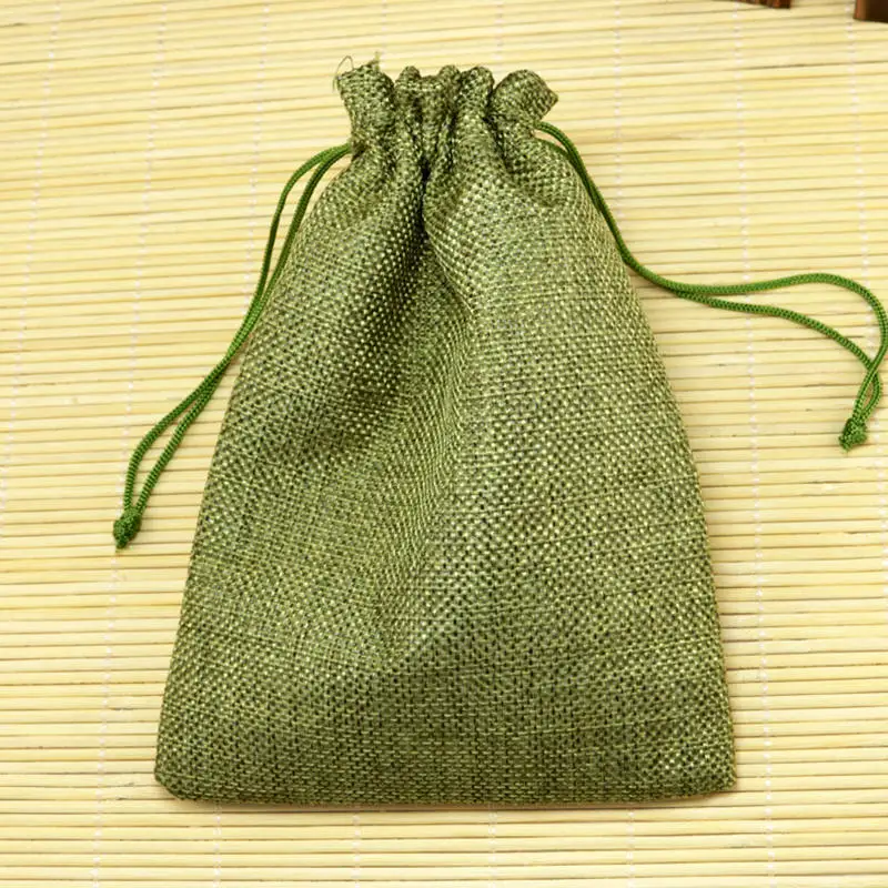 Olive Green 10*14 см 50 шт./лот простой коричневый льняной джутовый мешок браслет из шнурка Ювелирная посылка маленькая Подарочная сумка свадебный подарок упаковочные сумки - Цвет: Olive Green