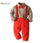 От 1 до 7 лет джентльменский костюм для маленьких мальчиков; Клетчатый топ с длинными рукавами + длинные штаны + галстук-бабочка; Одежда