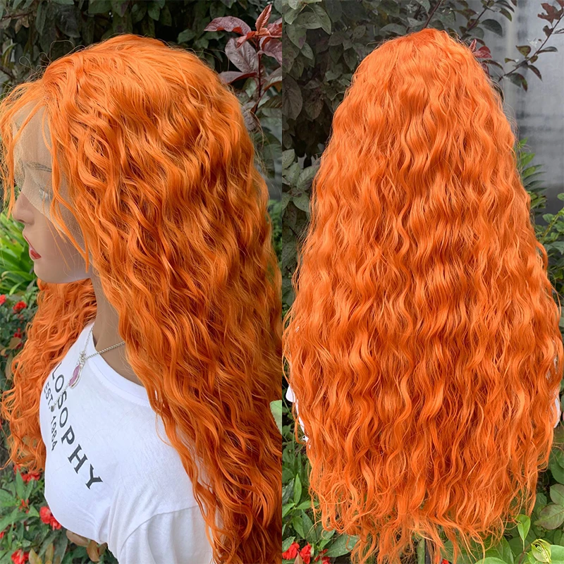 

Имбирный оранжевый, плотность 180%, длинные кудрявые синтетические парики 26 дюймов, парик на шнуровке спереди для черных женщин, термостойкий...