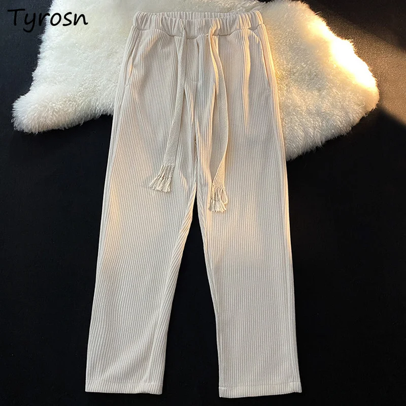 

Retro Corduroy Pants Women Casual Loose Drawstring Hipster Ulzzang Trousers High Waist Teenagers Unisex Couple Femme New-arrival