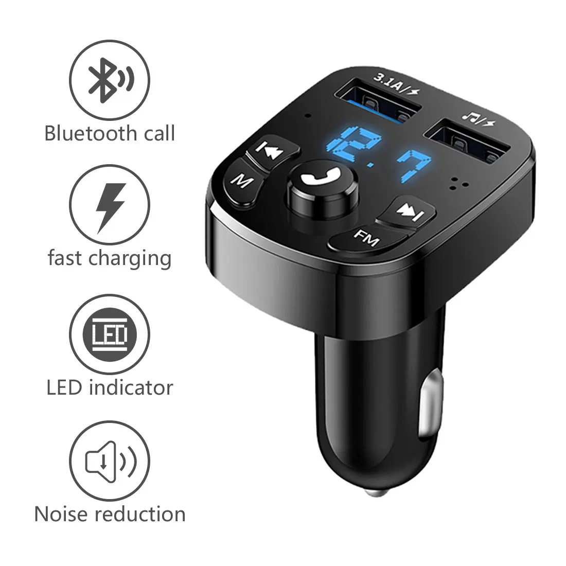 

Bluetooth 5.0 USB Car Charger Dual Equipped Player Wireless Bluetooth Car Hands-free FM Transmitter MP3P Player LED Display