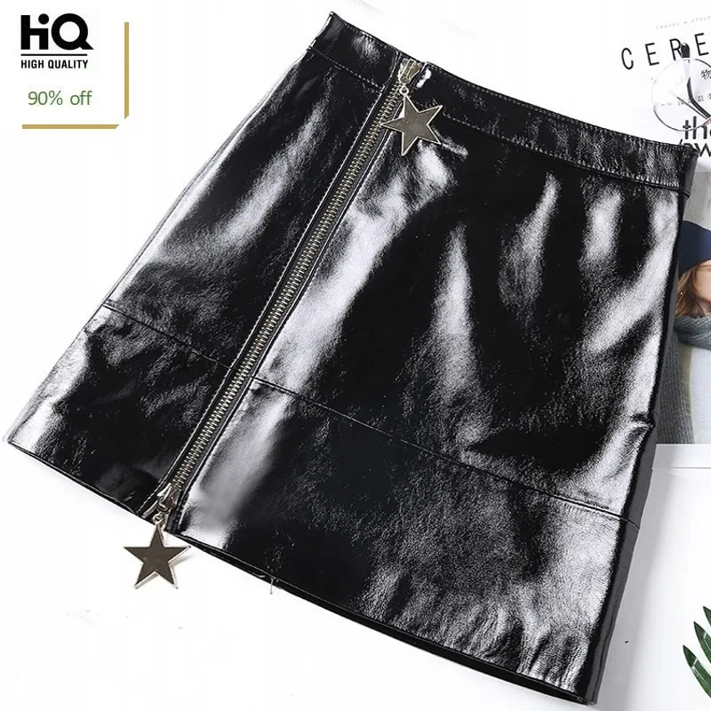 2020 New Autumn Winter Womens Skirts High Quality Patent Leather Wrap Skirt Female Waist A-Line Plus Size S-3XL | Женская одежда