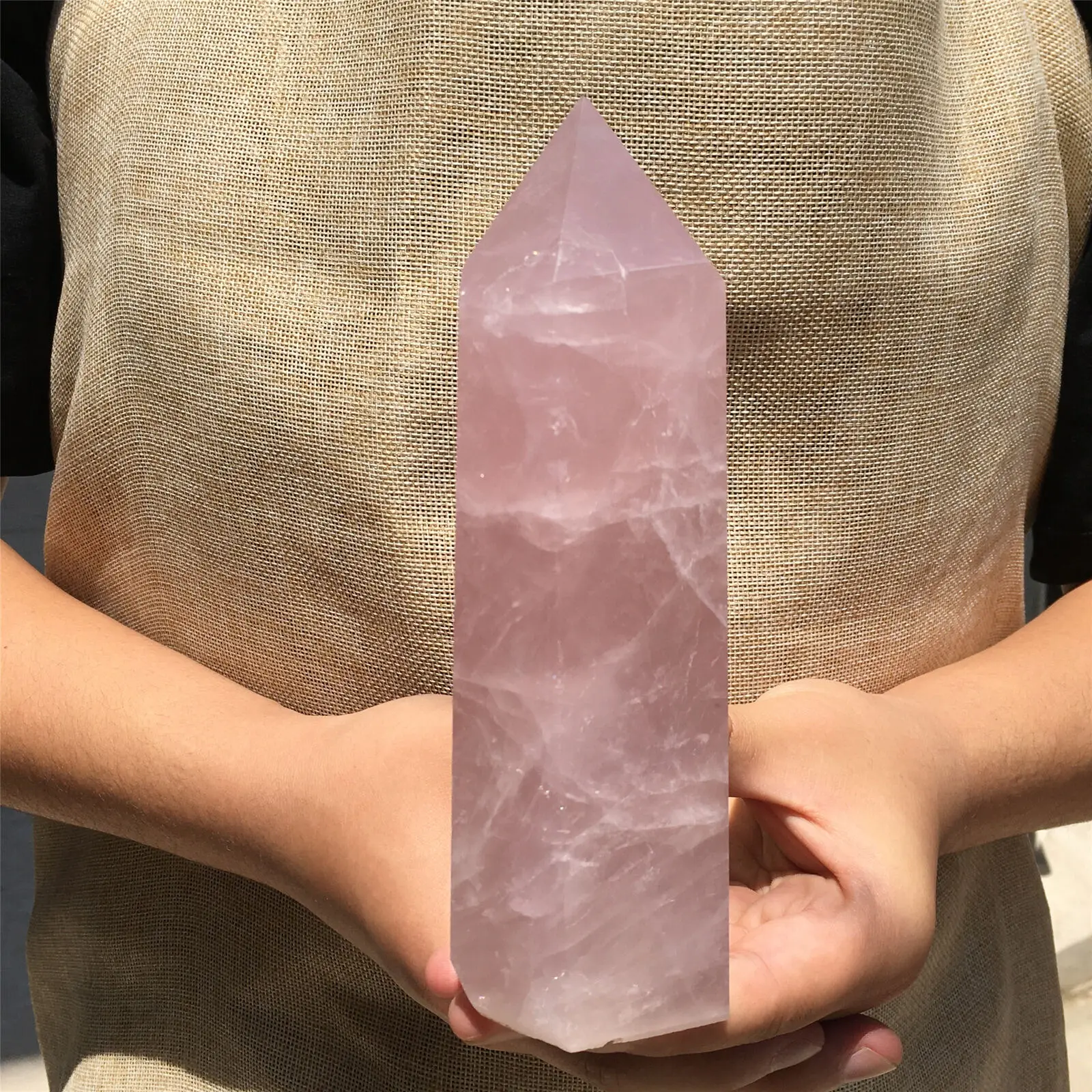 

Natural Pink Rose Quartz Crystal Obelisk Wand Point Healing
