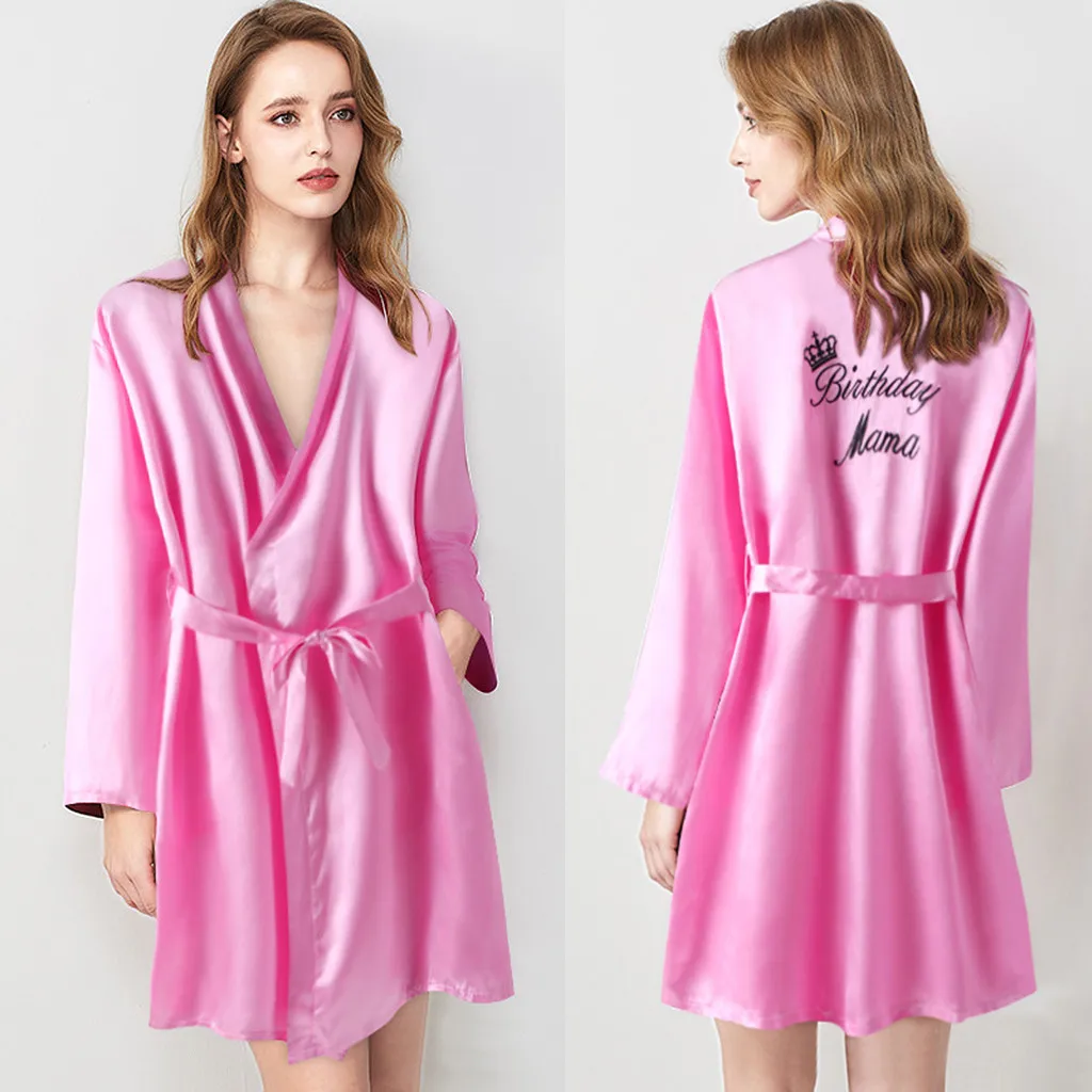 

Women Birthday Queen&Squad Party Robe Satin Women Princess Favor Ladies Dressing Gift Silk Satin Kimono Nightgown Sleep Wear
