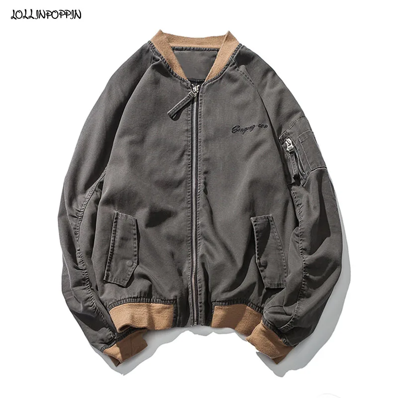 

Мужская бейсбольная куртка, темно-серая куртка в стиле ретро, с воротником-стойкой, в японском стиле милитари, с рукавами реглан, на молнии, в...