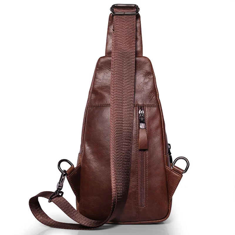 Genuine Leather Casual Men's Sling Chest Pack Crossbody Shoulder Bag Men Messenger Bags For Travel Zipper Style Design |