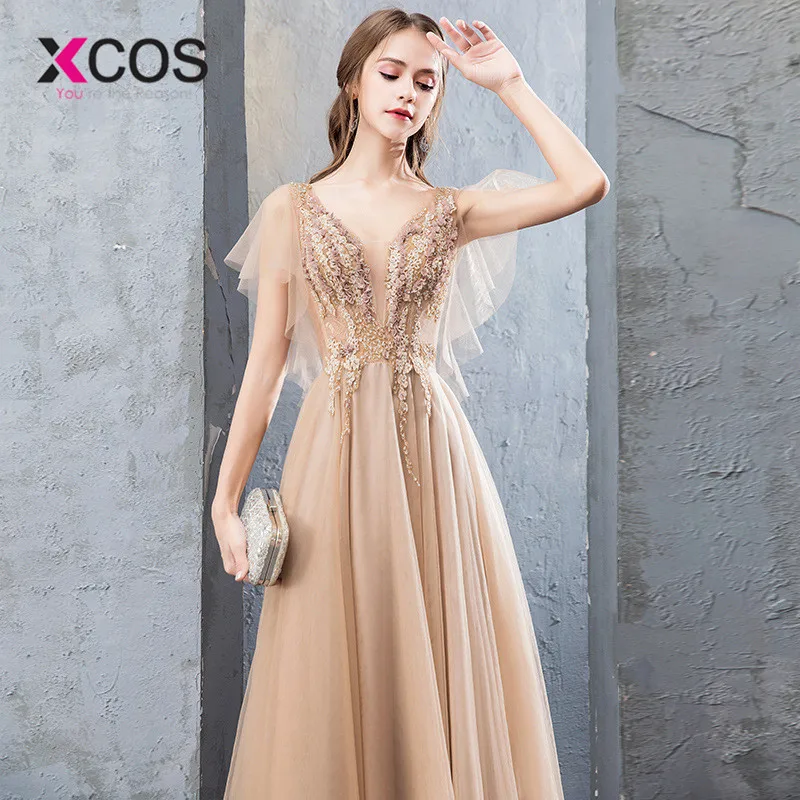XCOS 2019 новые тюлевые элегантные вечерние платья с глубоким v образным вырезом