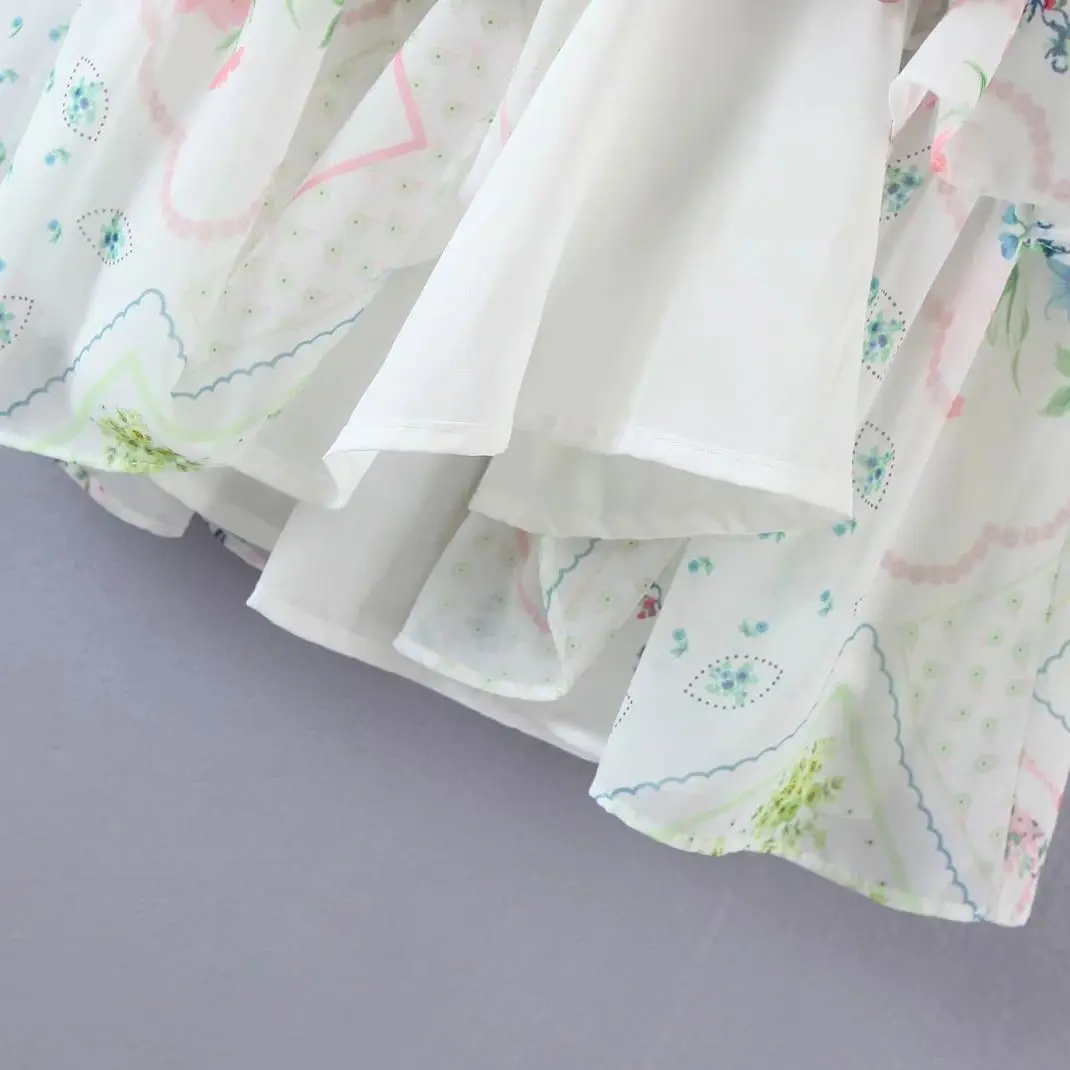 

2021 Summer Flying Sleeve Floral Print mini Dress sweet A Line Folds Elastic waist dresses Lace Up O Neck Lace Ruched vestidos