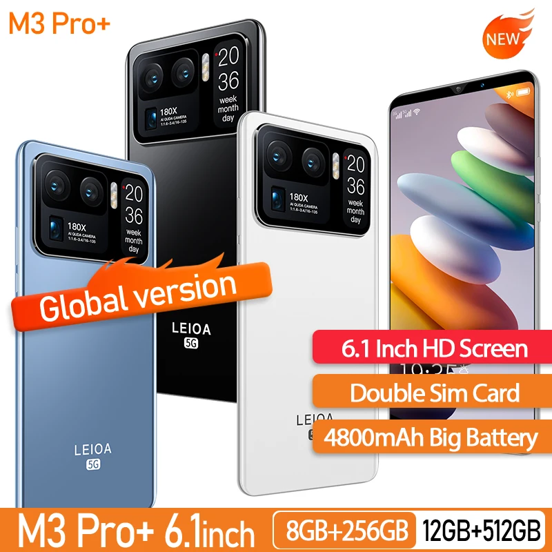 

Global Version M3 Pro+ 6.1 Inch Smartphone 8+128GB 24+48MP 10core Android 10 Unlocked 5G Mobilephone Support Google GPS