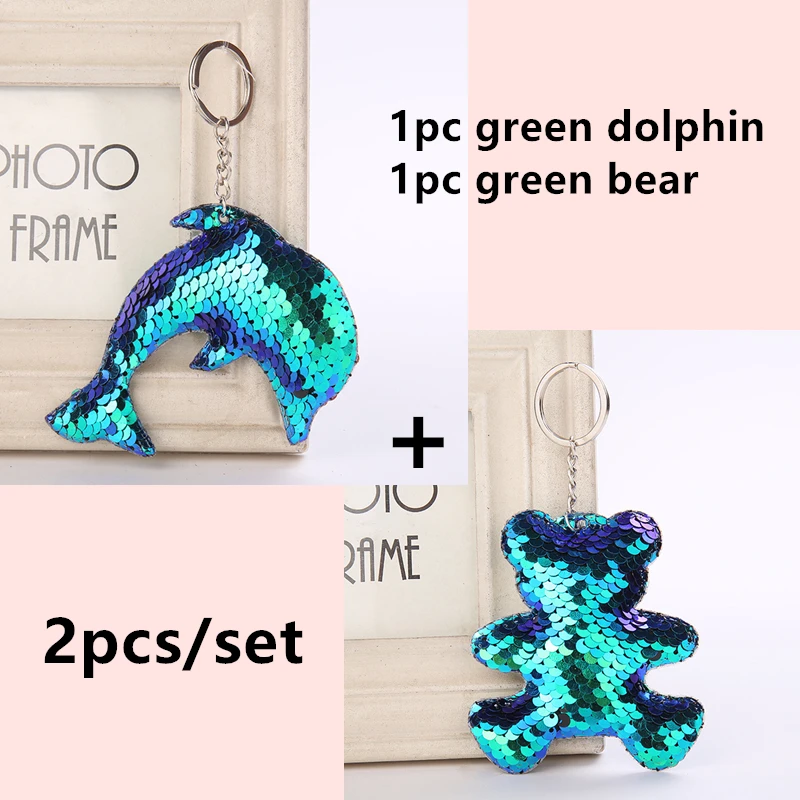 2pcs set 8 Милый Блестящий блестящий брелок в форме дельфина для девочек, подвеска в виде медведя, подарок на день рождения, Рождество, детская игрушка, сумка, украшение для автомобиля - Цвет: 2pcs set 8