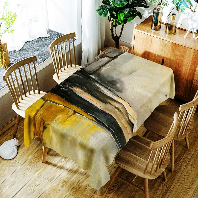 

Printed yellow background washable decorative household waterproof tablecloth