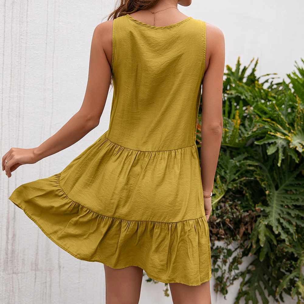 

Forest Jokei Summer Women's Sleeveless A-Line Dresses Casual Slim V-Neck Tassel Embroidery Dress 2021 robe femme vestidos