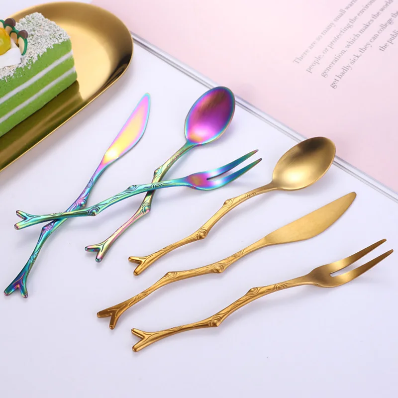 Набор столовых приборов из нержавеющей стали в ретро-стиле "Ветвь дерева" для дома, ресторана, фруктовых и десертных блюд на обед.