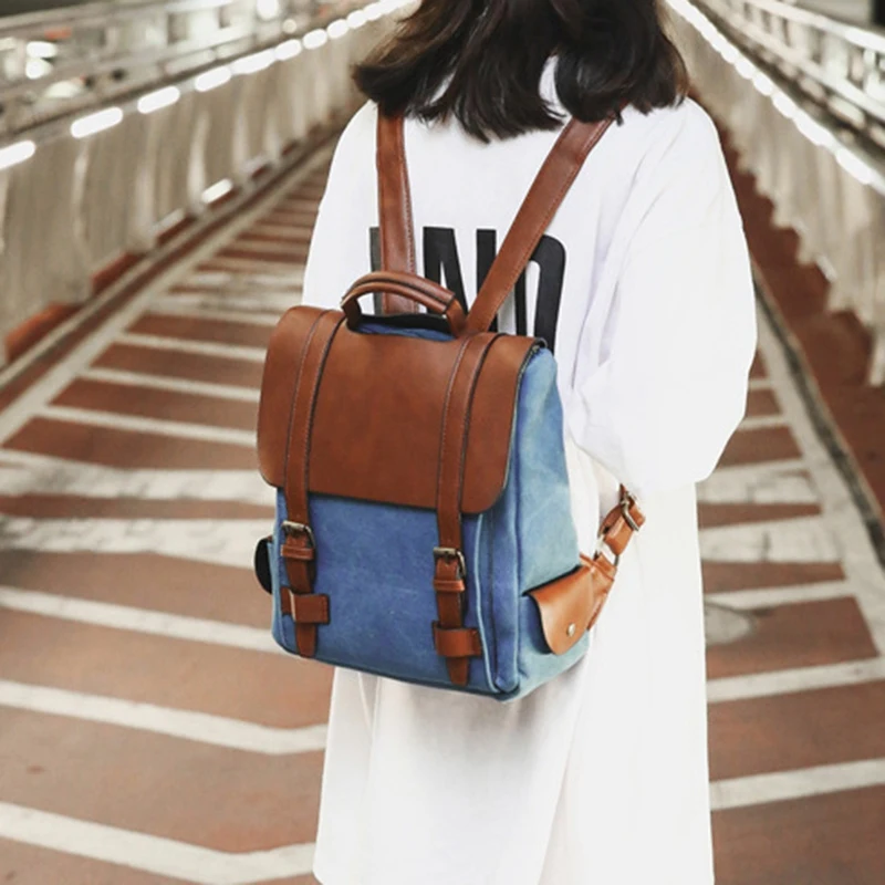 Vintage Women Canvas Backpacks for Teenage Girls School Bags Large Patchwork Backpack |