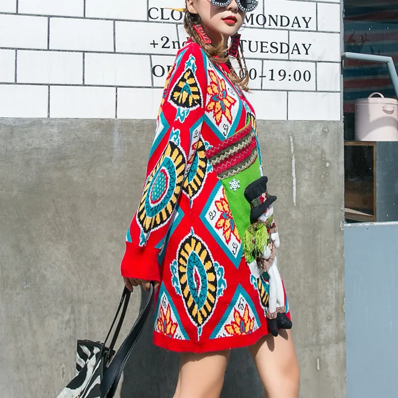 Новый женский свитер размера плюс зимняя одежда Рождественская Кукла-снеговик