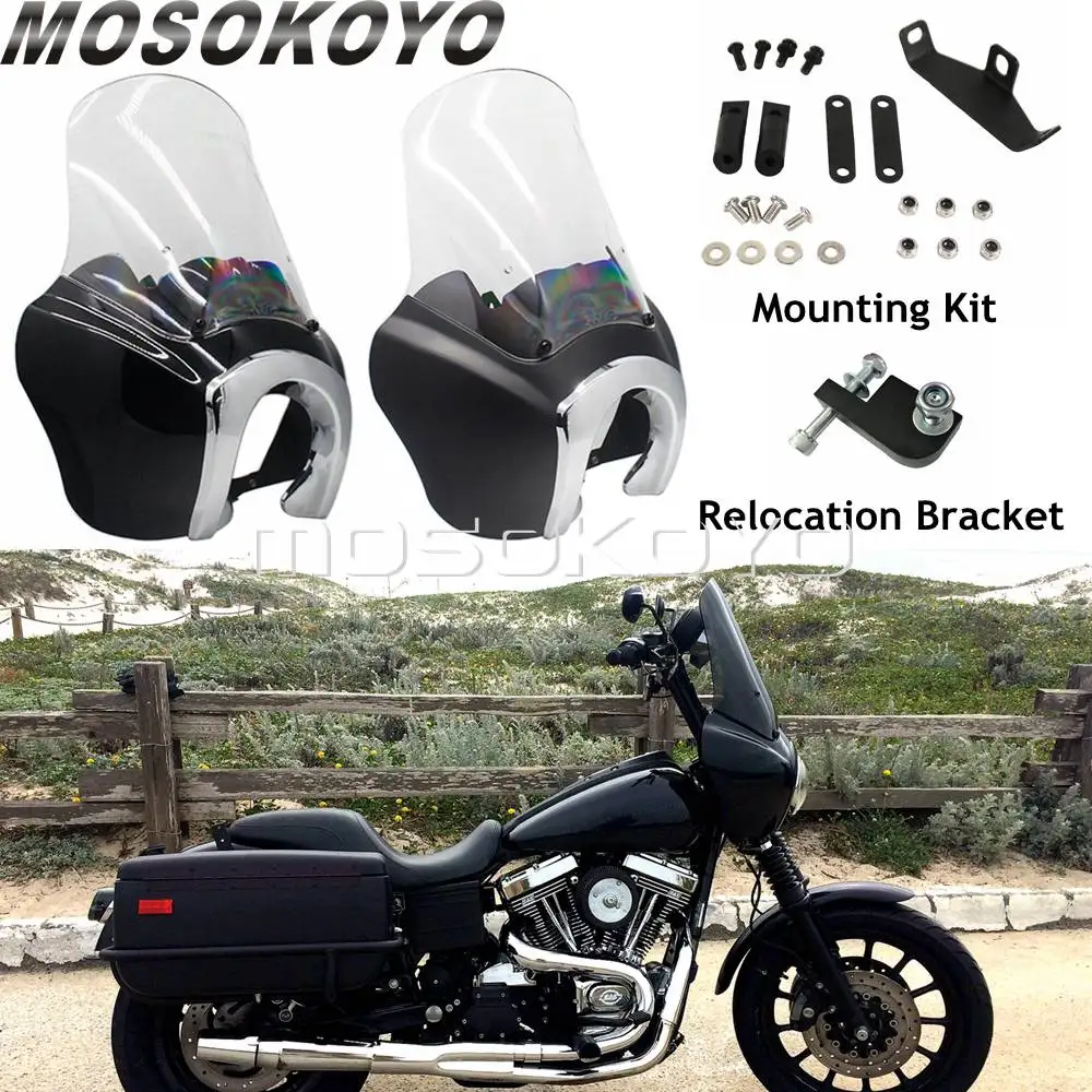 

Для Harley Dyna Low Rider супер широкий Glide Fat Улица Боб черных точек полоски для светильник обтекатель спереди светильник маска капот w/Прозрачный 15 "...