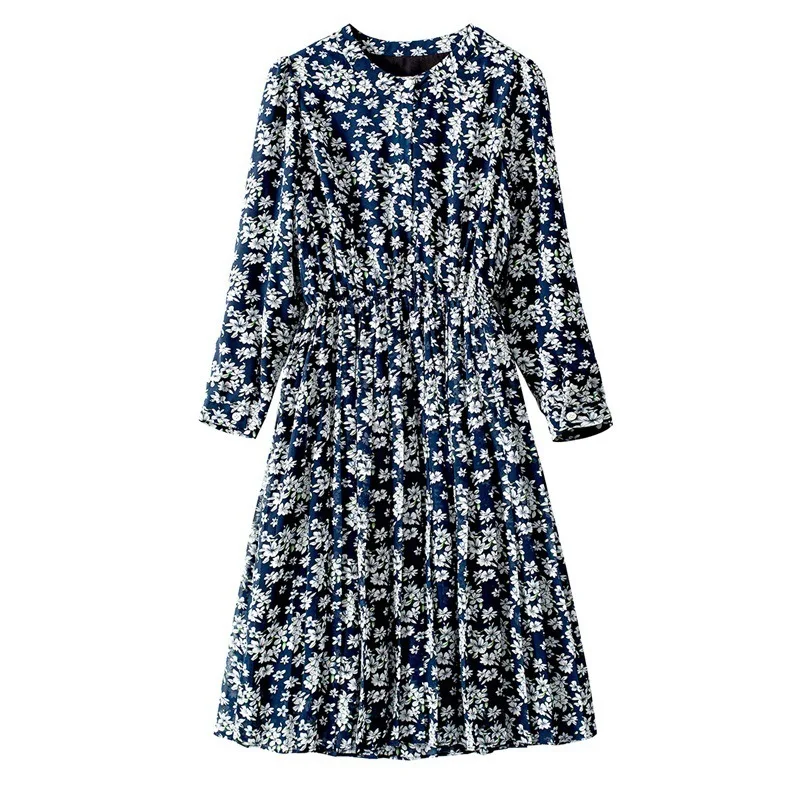 

temperament show thin floral chiffon with velvet dress female printing long sleeve render 69056 autumn and winter