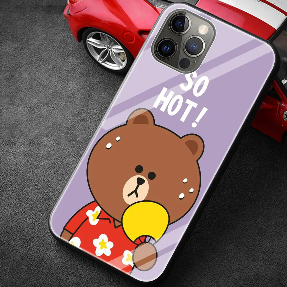 

Fashion Brand Bear Glass Phone Accessories Cover Case for Apple iPhone 12 11 Pro MAX 8 7 6 6S Plus XS Silicone Edge Shell