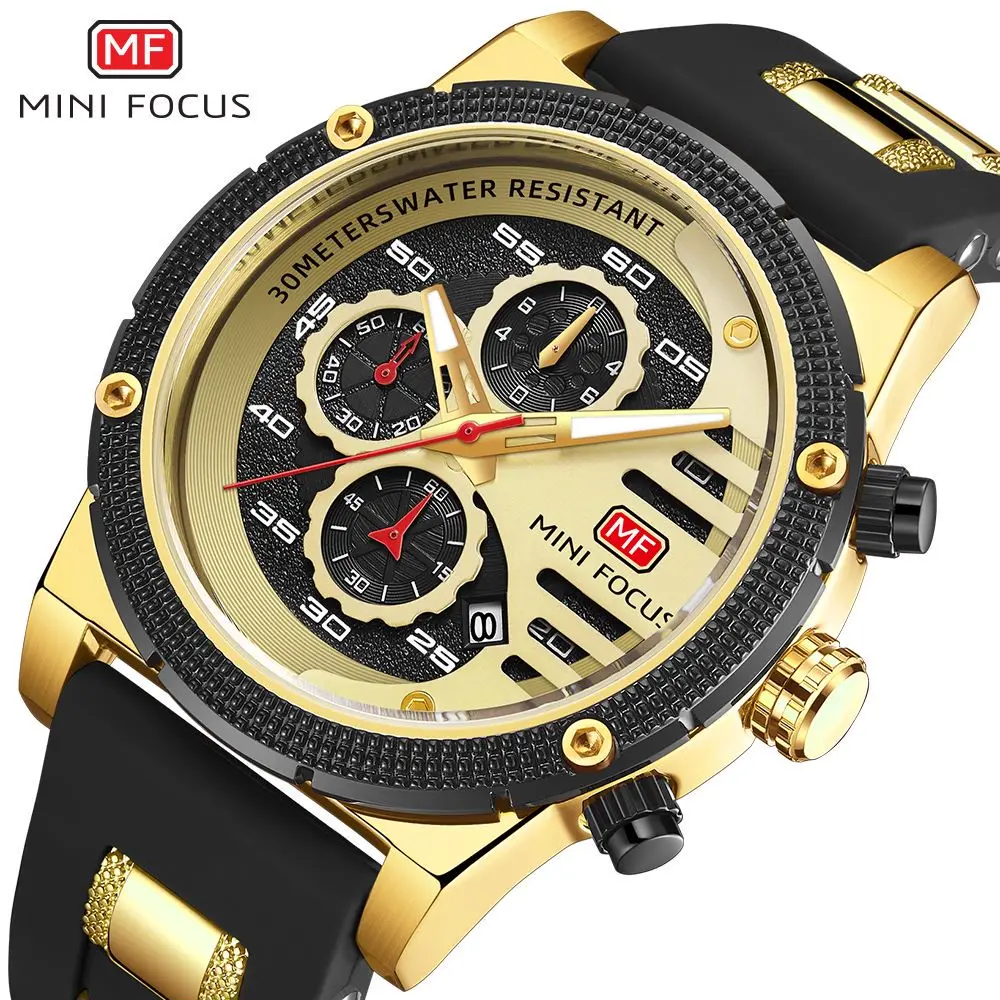 

MINI FOCUS Fashion Mens Quartz Watches Multifunciton Chronograph Sports Watch Top Brand Luxury Waterproof Wristwatch+gift box