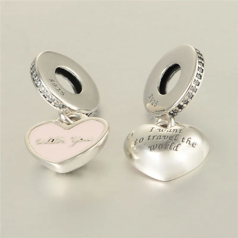 Путешествие по миру с вами кулон сердце Розовая эмаль подвески для цепи браслеты