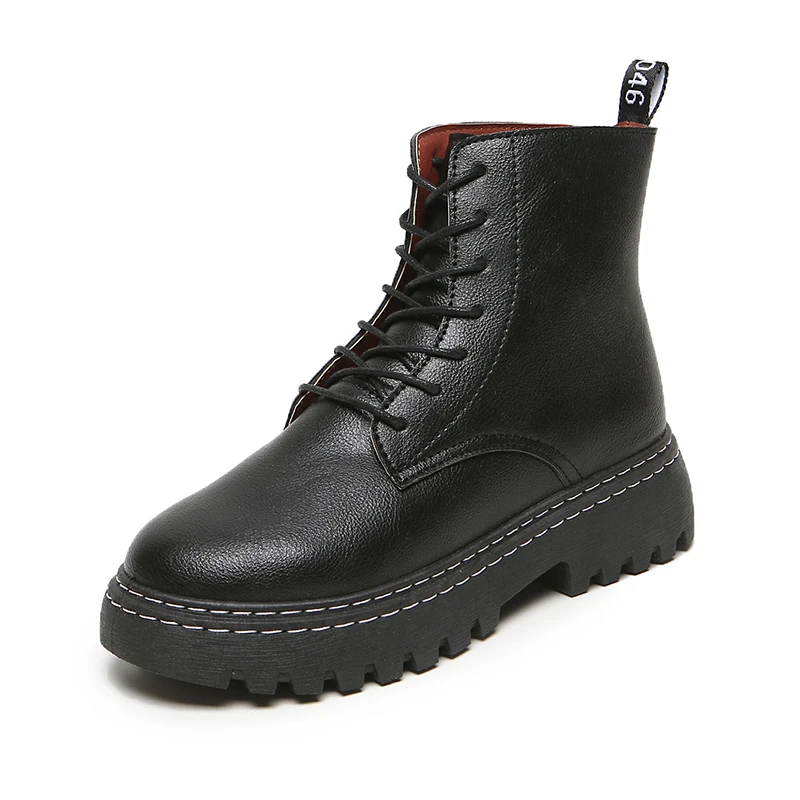 B022 PU Non Fur WeiDeng/женские ботильоны; модные уличные зимние ботинки из натуральной кожи на шнуровке; классические военные ботинки; Повседневная обувь в стиле панк с высоким берцем - Цвет: B022 PU Non Fur