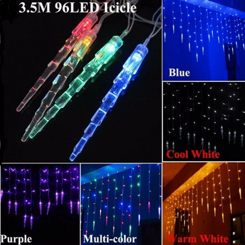 96LED Icicle Светодиодный светильник со штепсельной вилкой, с пентаграммой, звездой, шторы со снежинками светильник, фея, свадьба, день рождения, Рождество, вечерние гирлянды, ЕС, переменный ток, 220 В, 8 режимов - Испускаемый цвет: 96LED Icicle