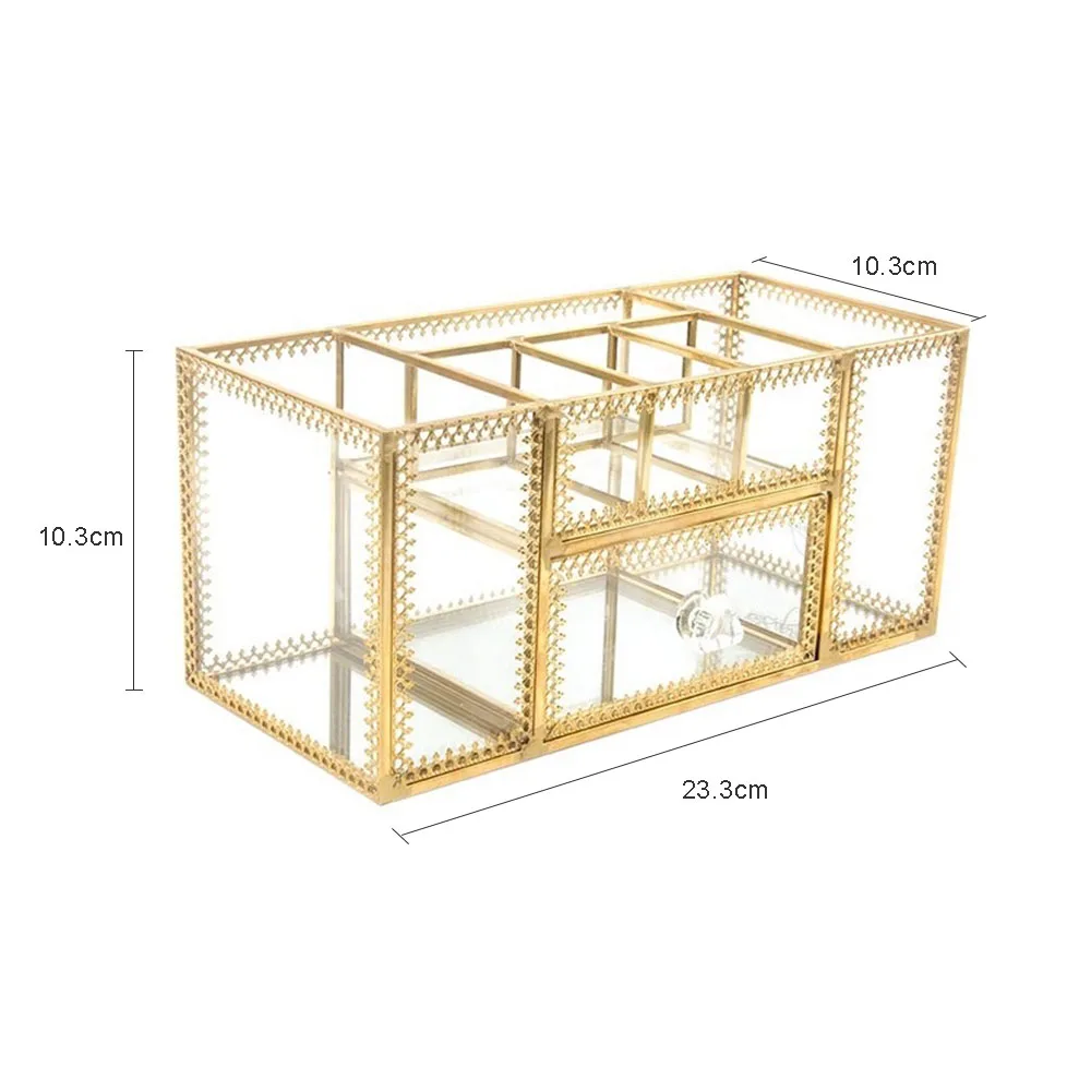

Desktop Glass Transparent Skin Care Nail Brush Cosmetic Storage Bucket Makeup Remover Cotton Storage Box Storage Box