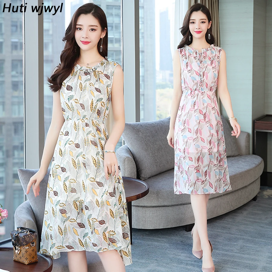 Женское шифоновое платье без рукавов элегантное винтажное средней длины в стиле