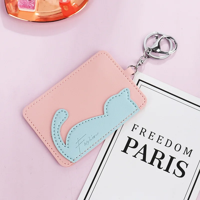 2020 милый чехол для карт с принтом кота цепочкой ключей модные сумки держатель