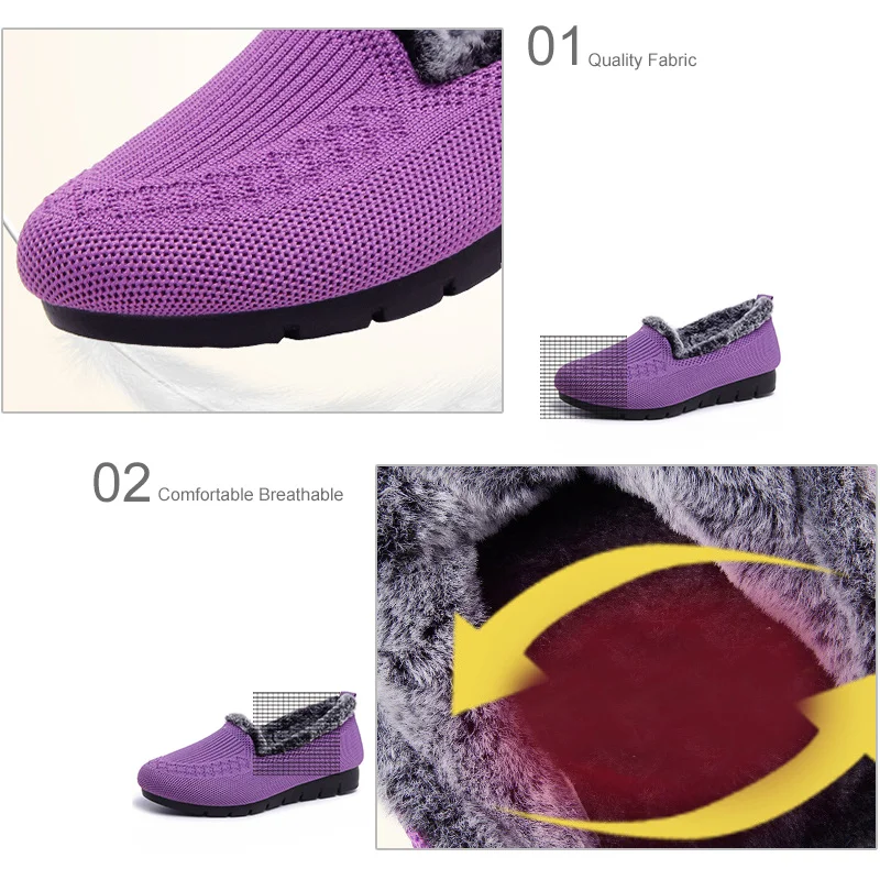 

Winter Women Shoes Flats Warm Plush Snow Boots Knitting Comfortable Ladies Slip On Loafers Fashion Casual Shoe Woman Footwear