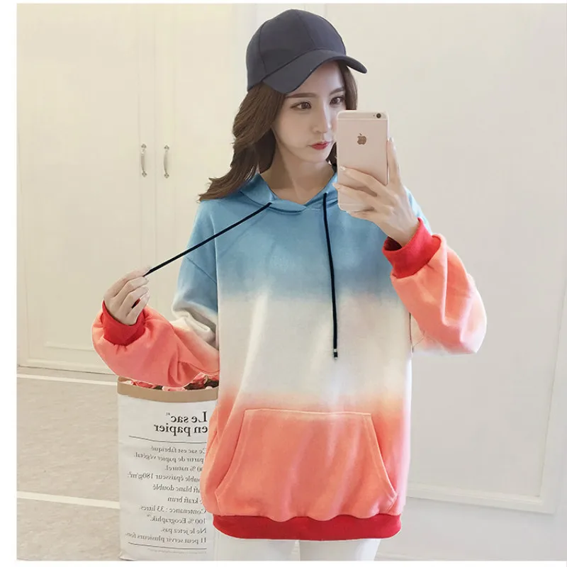 Женская толстовка с капюшоном свободная бархатная Толстовка кораллового цвета в